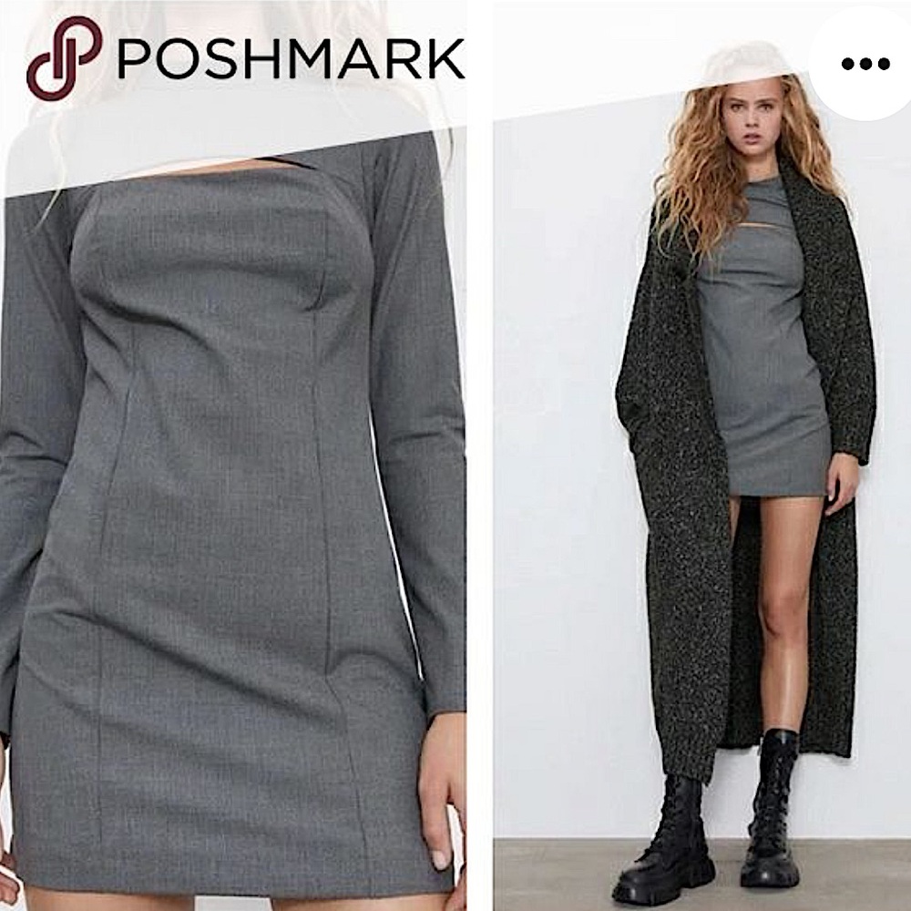 ZARA NWT Houndstooth Front Cut Out Mini Dress